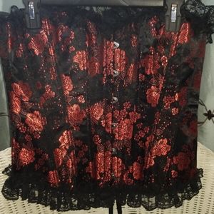 Black and Red Metallic Corset Top